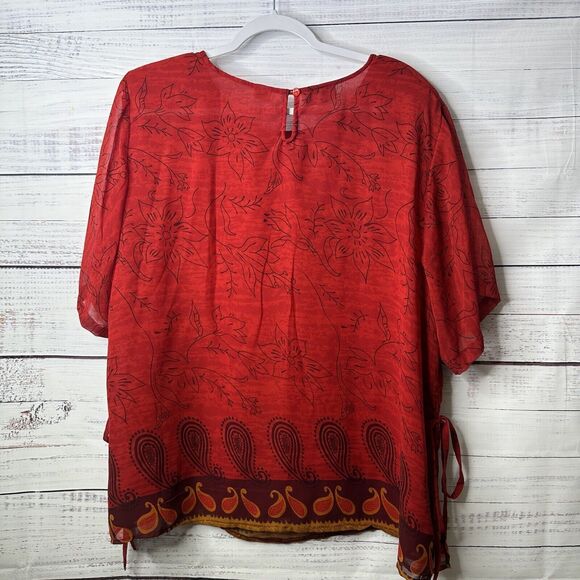 Nouveau Monde Womens Plus Size 2X Lined Red Chiffon Blouse Sheer Shoulder Pads - Picture 2 of 14